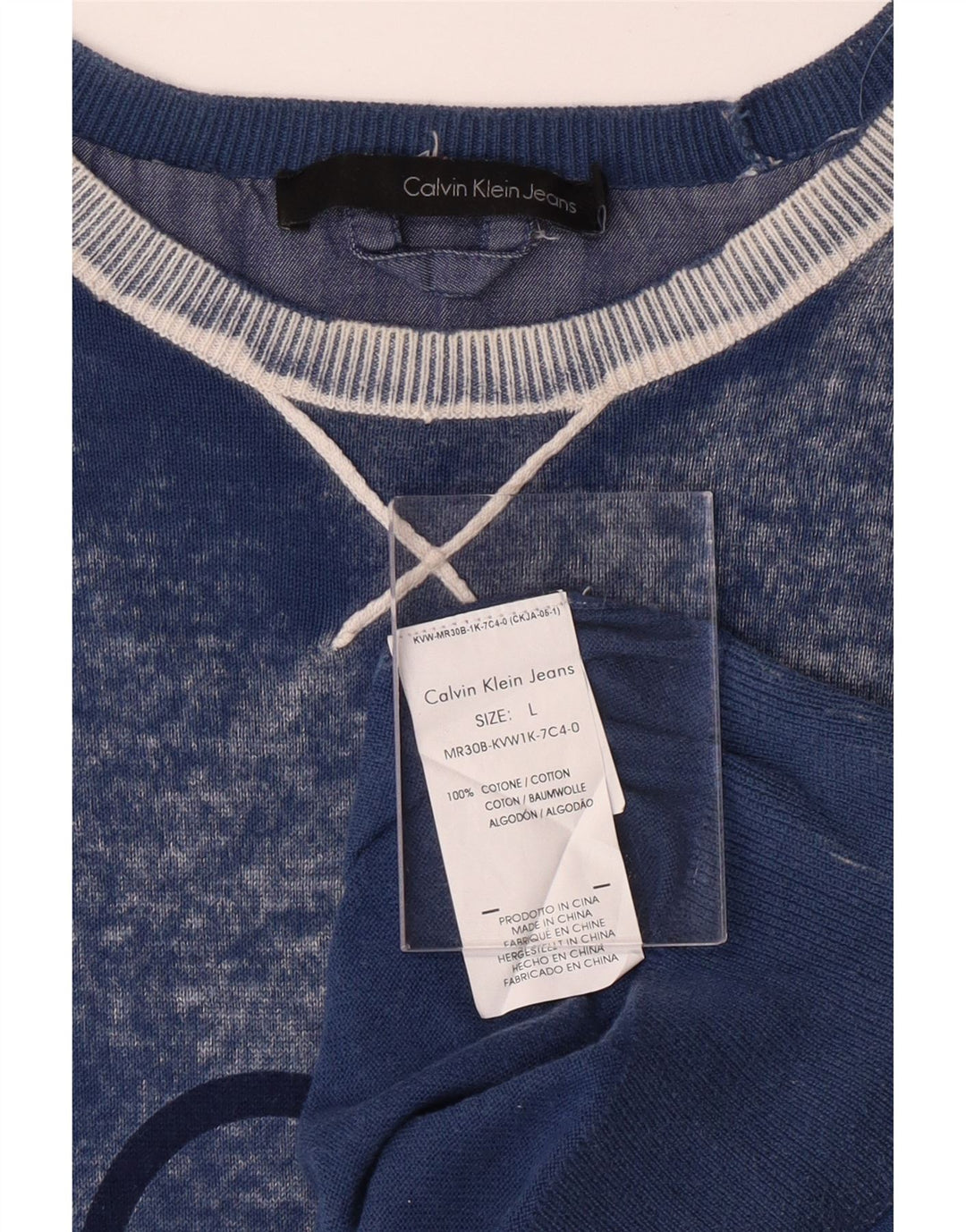 CALVIN KLEIN JEANS Herren-Pullover mit U-Boot-Ausschnitt, groß, blau, Batikfärbung