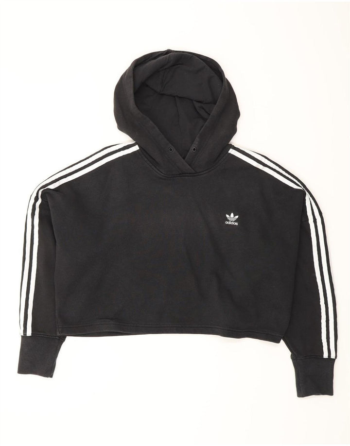 ADIDAS Damen Übergroßer Crop Hoodie Pullover UK 8 Small Schwarze Baumwolle