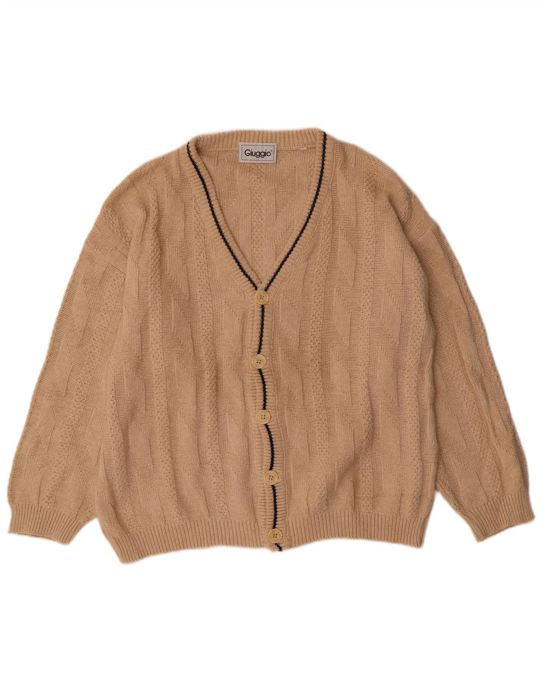 VINTAGE Herren Cardigan Pullover Große Beige Baumwolle