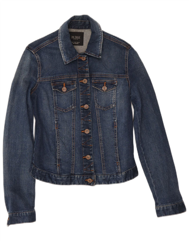 Zara Damen Crop Denim Jacke UK 10 Small Blaue Baumwolle