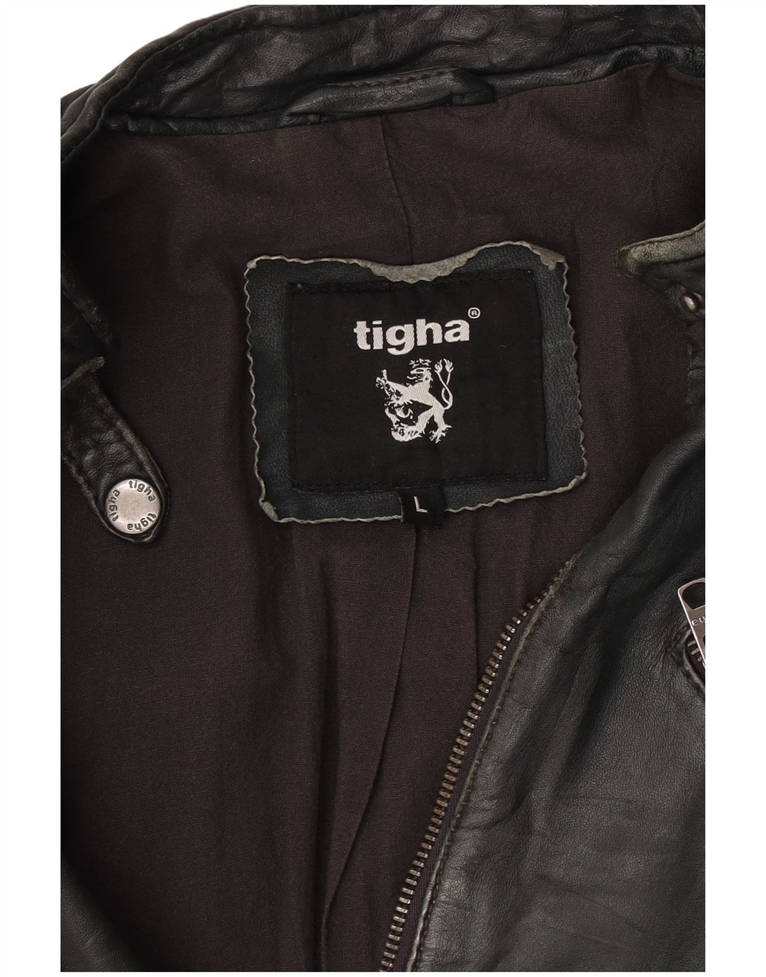 Tigha Damen Leder Racer Jacke UK 16 Large Khaki