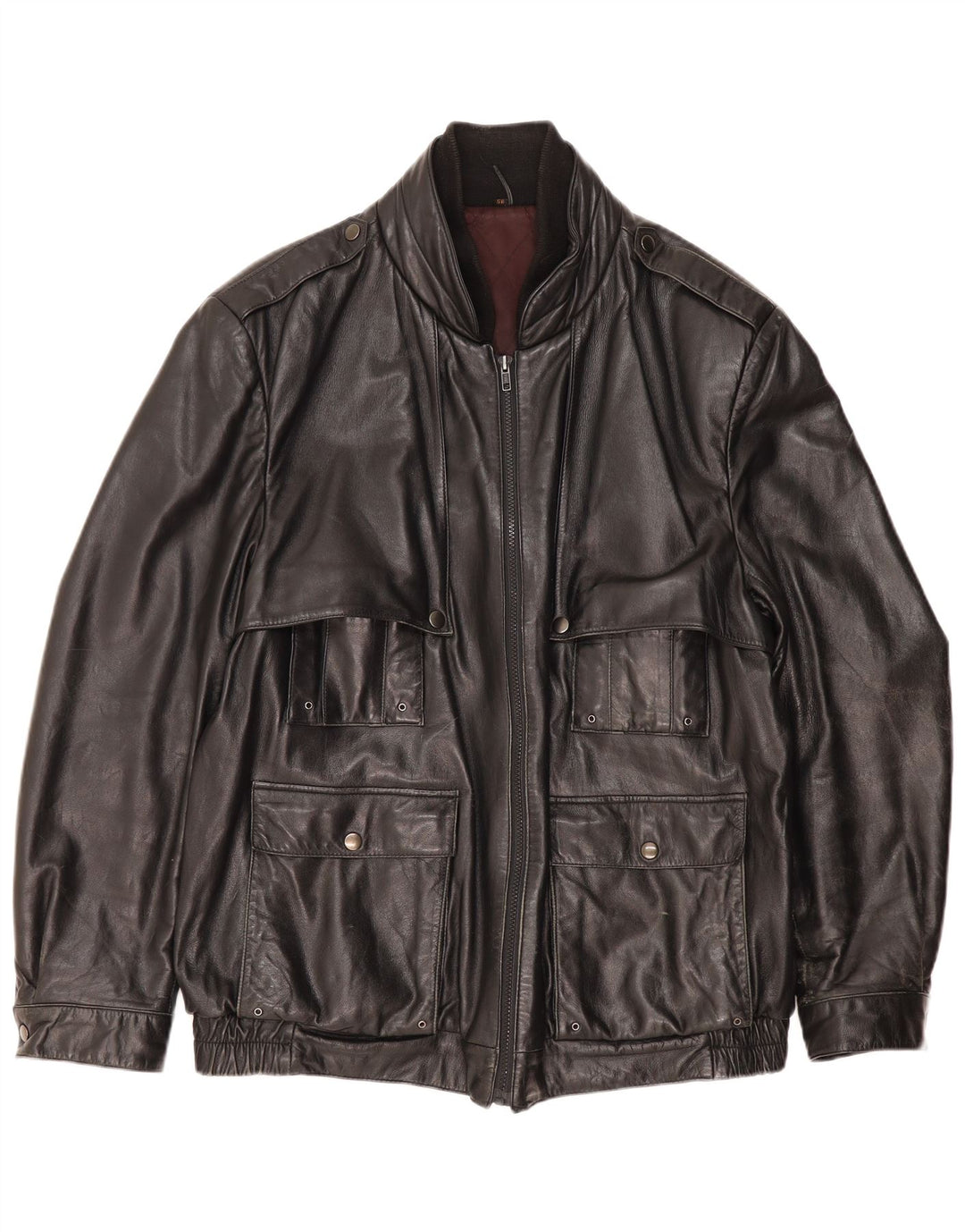 SCHILD Herren Militärlederjacke UK 40 Großes schwarzes Leder