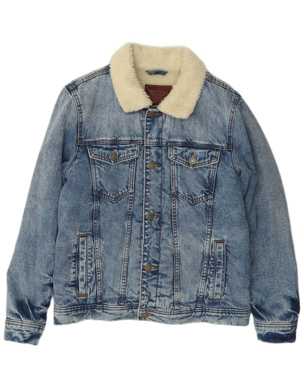 Abercrombie & Fitch Herren Denim Sherpa Jacke UK 34 Small Blau Baumwolle