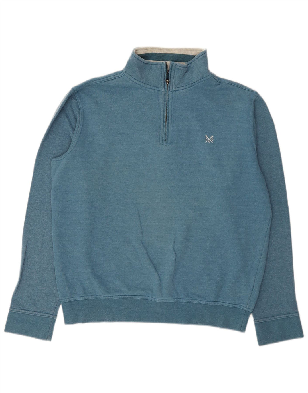 Crew Clothing Herren-Sweatshirt mit Reißverschluss am Hals, mittelblaue Baumwolle