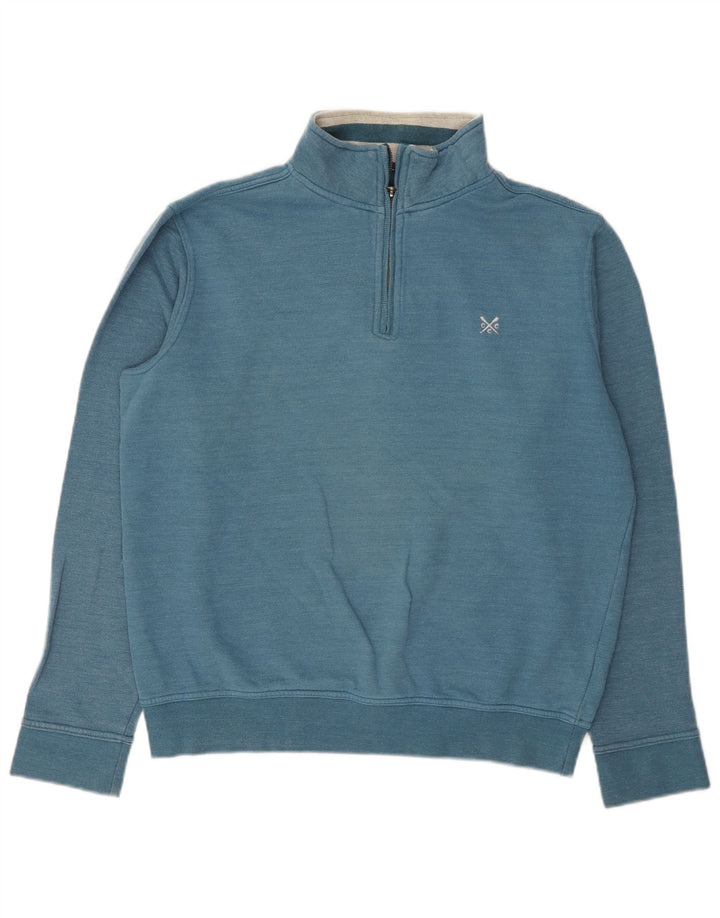 Crew Clothing Herren-Sweatshirt mit Reißverschluss am Hals, mittelblaue Baumwolle