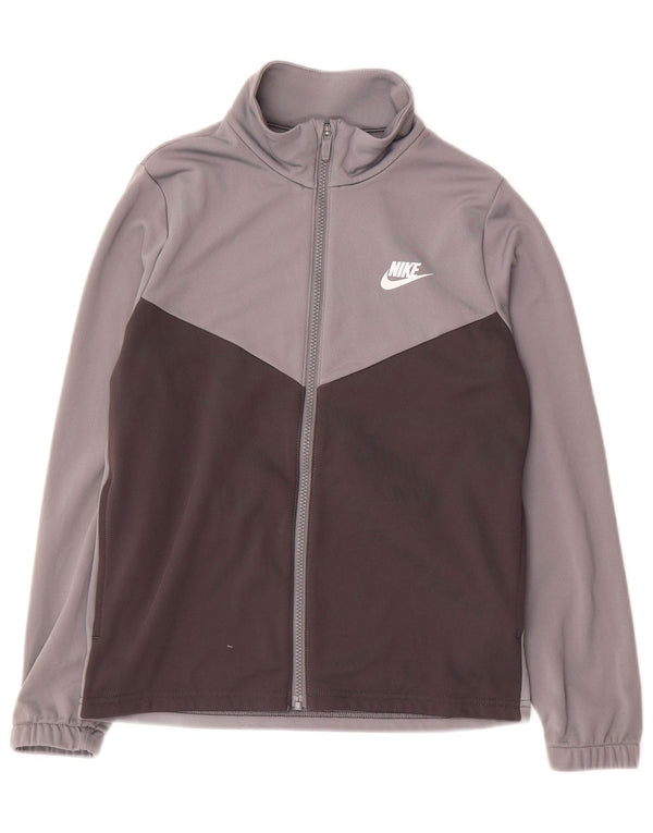 Nike Jungen-Trainingsanzugoberteil mit Grafik, 12–13 Jahre, Größe L, Grau, Farbblock