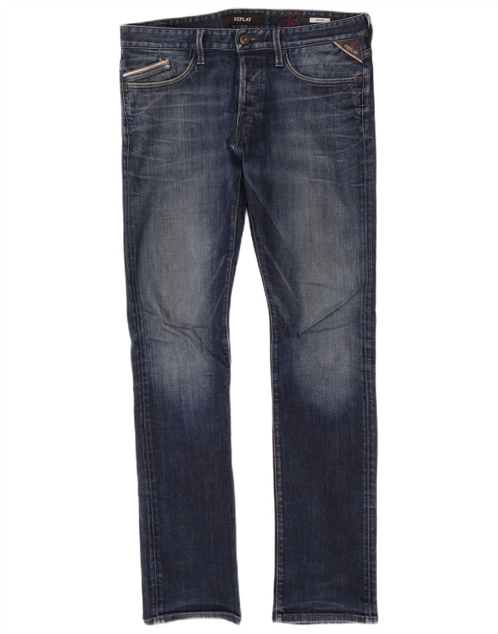 Replay Herren Waitom Slim Jeans W33 L33 Blaue Baumwolle