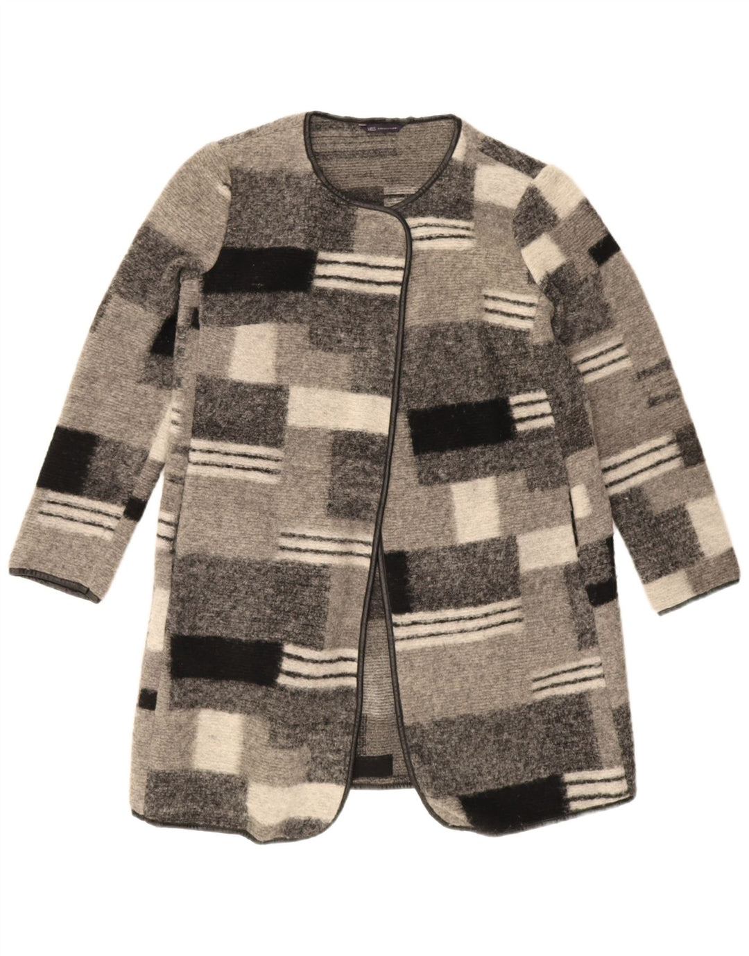 Marks & Spencer Damen Longline-Cardigan-Pullover UK 12 Mittelgrau kariert