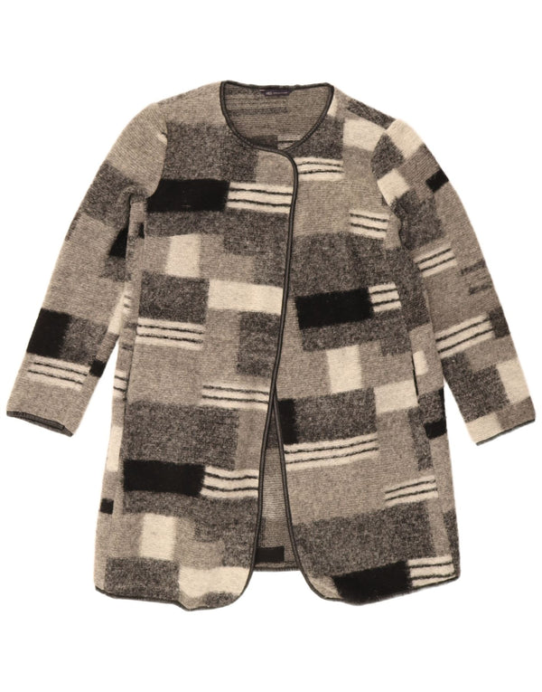 Marks & Spencer Damen Longline-Cardigan-Pullover UK 12 Mittelgrau kariert