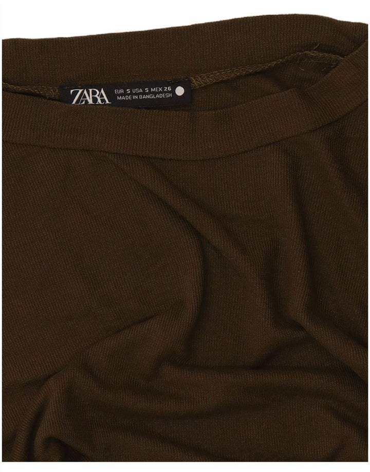 Zara Damen Crop T-Shirt Top UK 10 Small Khaki