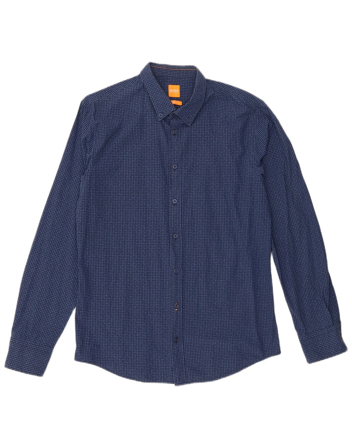 Hugo Boss Slim-Fit-Hemd für Herren, großes blaues Gingham-Karomuster