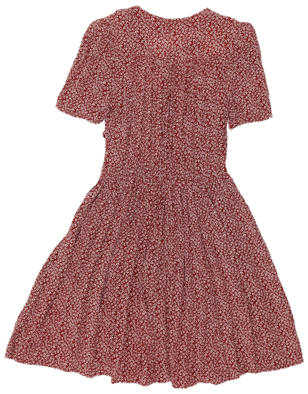 VINTAGE Damen Empire-Kleid UK 14 Großes Burgunderrot mit Blumenmuster