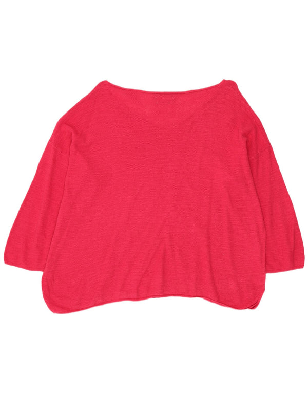 Benetton Damen-Pullover, übergroß, U-Boot-Ausschnitt, UK-Größe 14, mittelrosa, Baumwolle