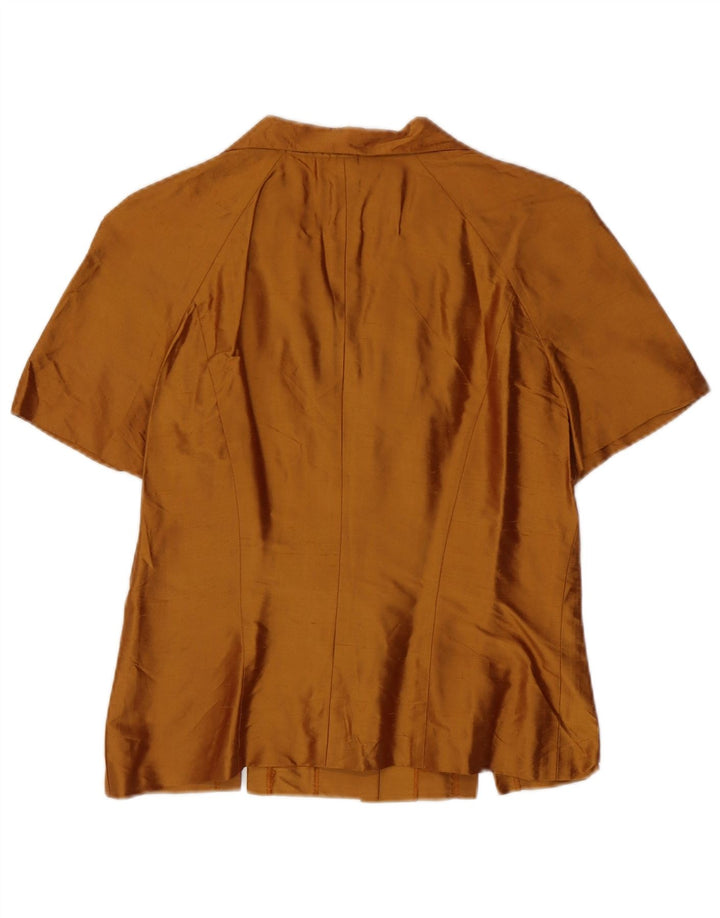 Luisa Spagnoli Damen Kurzarm-Hemdbluse IT 44 Mittelbraune Seide
