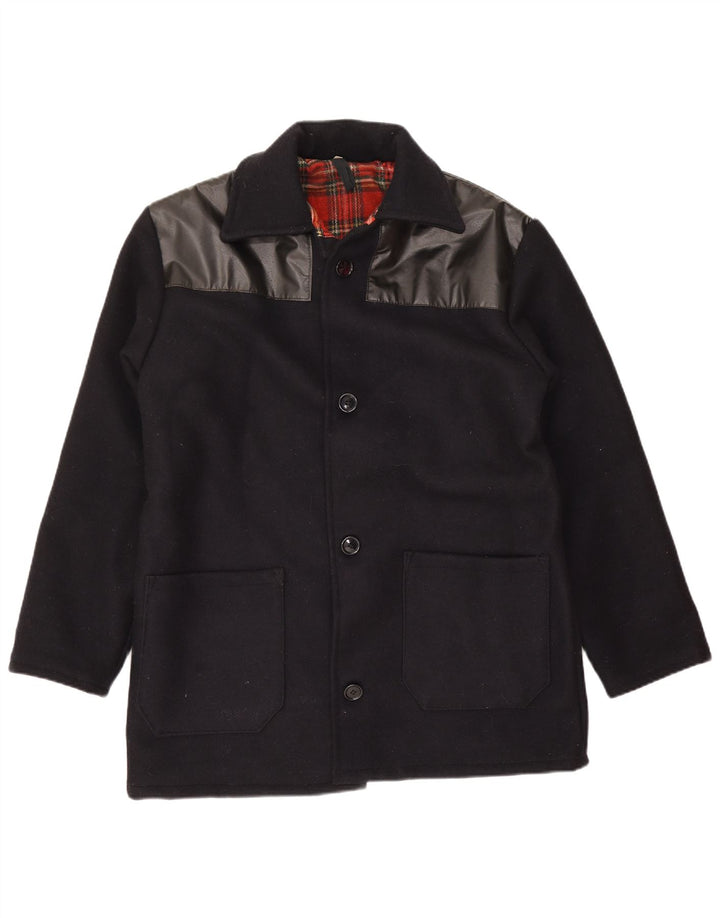Vintage Herren Bomberjacke UK 38 Medium Navy Blue Colourblock Wolle