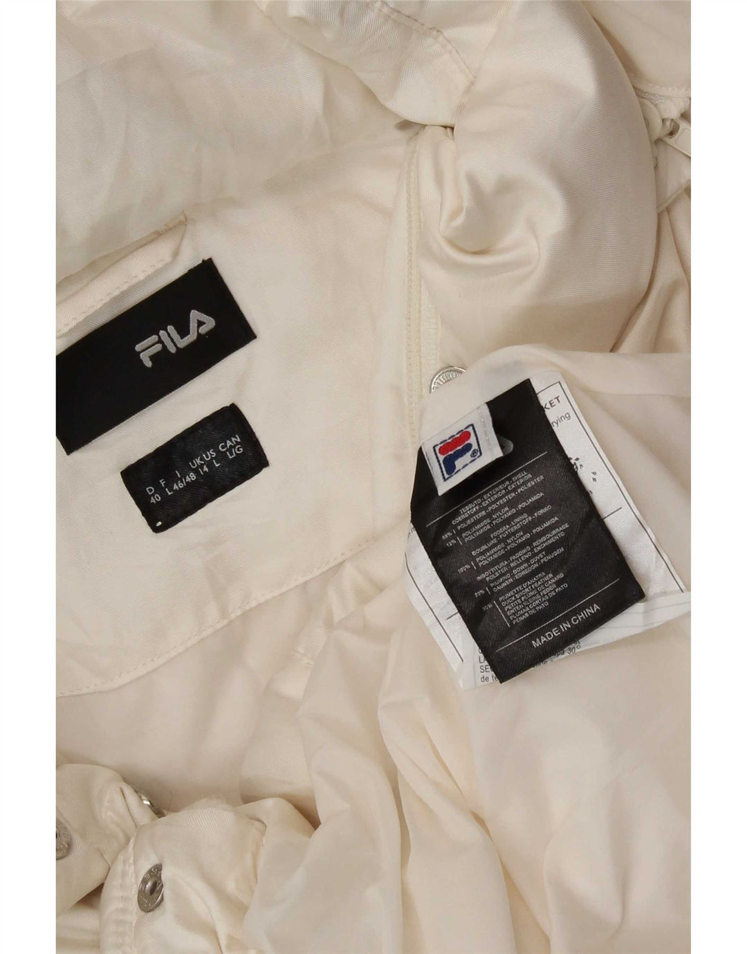 Fila Wattierte Damenjacke mit Kapuze, UK 14, Größe L, Weiß, Polyester