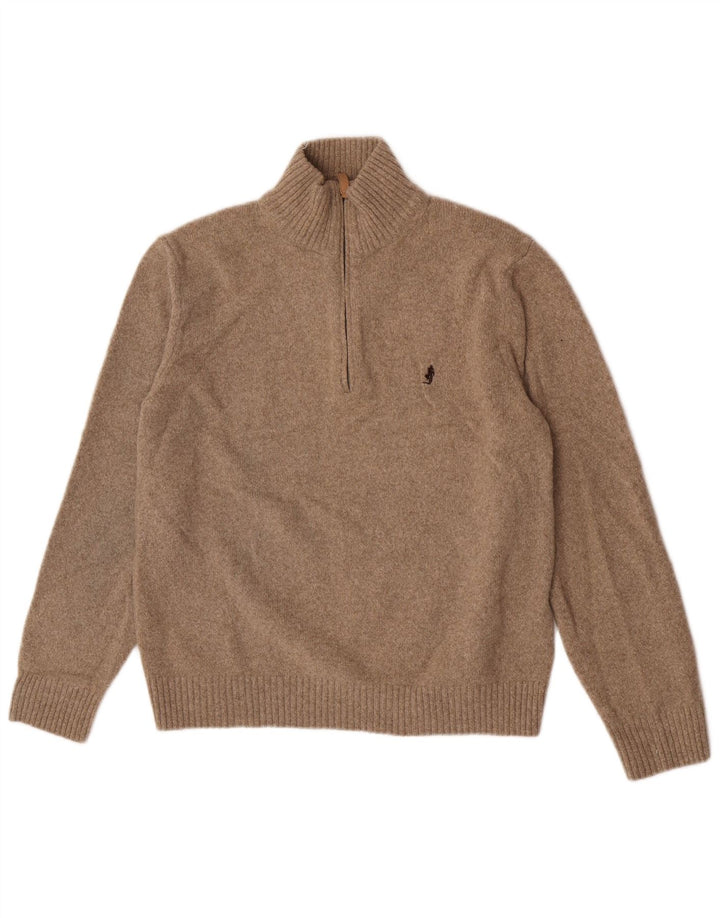 Marlboro Classics Herren-Pullover mit Reißverschluss am Hals, große beige Wolle