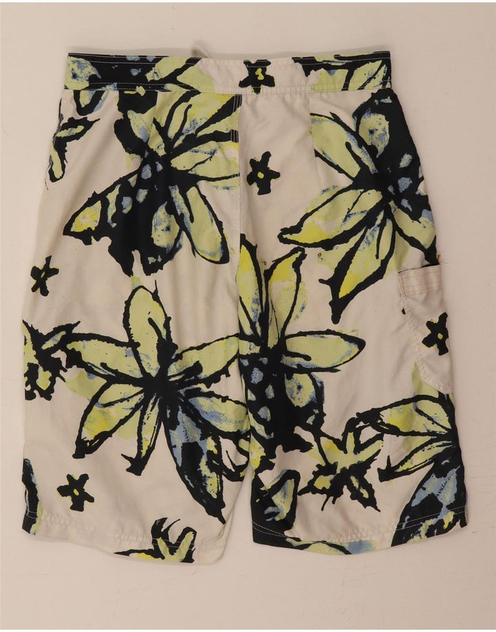 VINTAGE Mens Swimming Shorts Medium  White Floral Polyester Vintage Vintage and Second-Hand Vintage from Messina Hembry 
