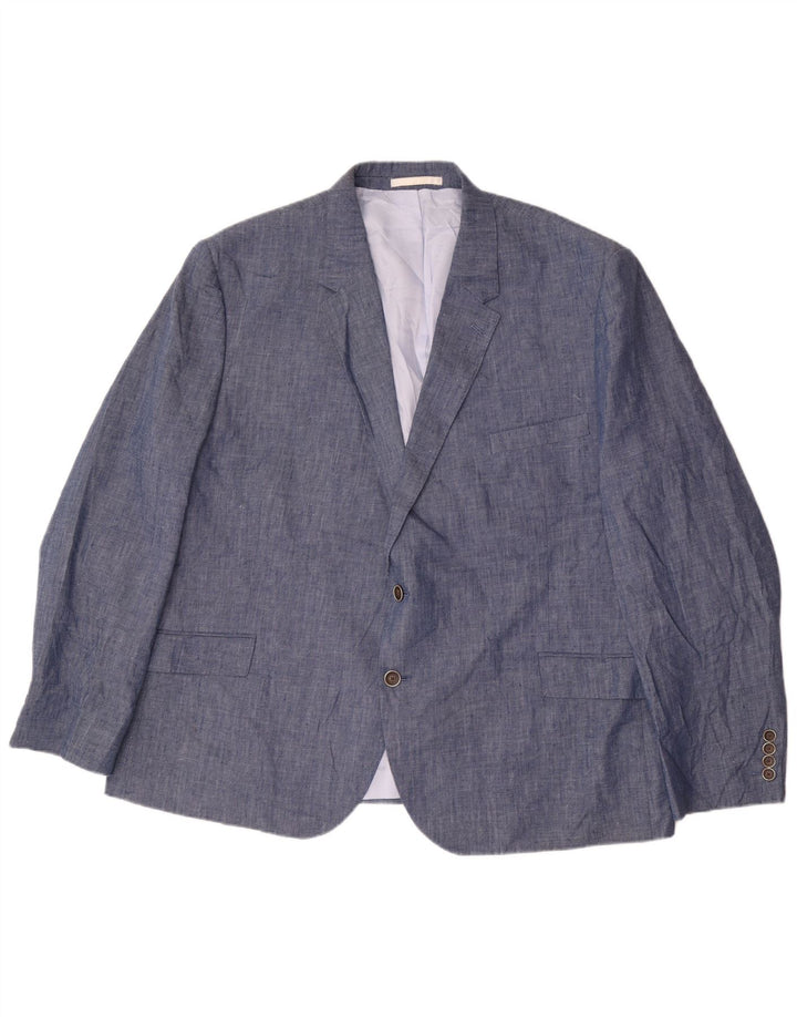 Marks & Spencer Herren-Blazer mit 2 Knöpfen, UK 54 7XL, blaues Leinen, klassisch