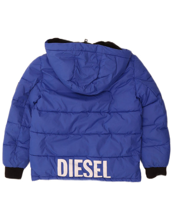 Diesel Jungen gepolsterte Jacke mit grafischer Kapuze, 7–8 Jahre, blaues Nylon