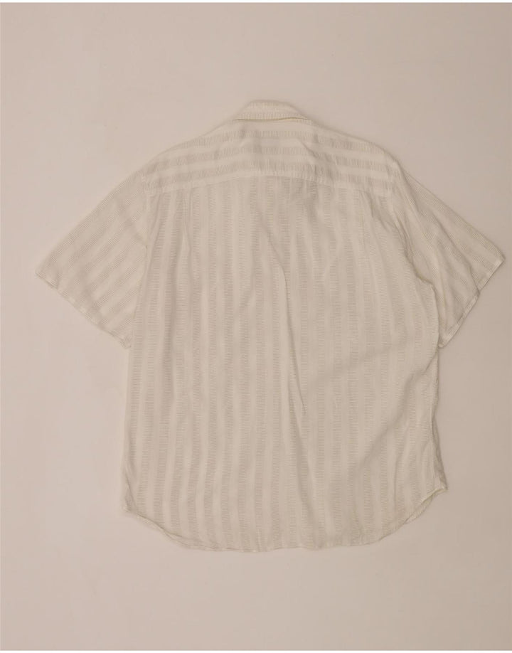 Trussardi Herren-Kurzarmhemd, Größe 40 15 3/4 Medium, gebrochenes Weiß gestreift