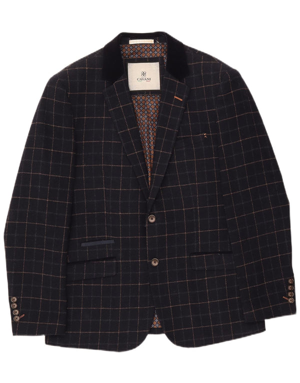 Cavani Herren-Anzug mit 2 Knöpfen, 2-teilig, UK 40, Größe L, W38, L32, Marineblau kariert