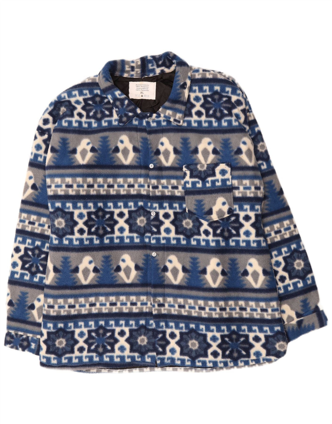 Vintage Herren Lumberjack Flanellhemd XL Blau Fair Isle Polyester