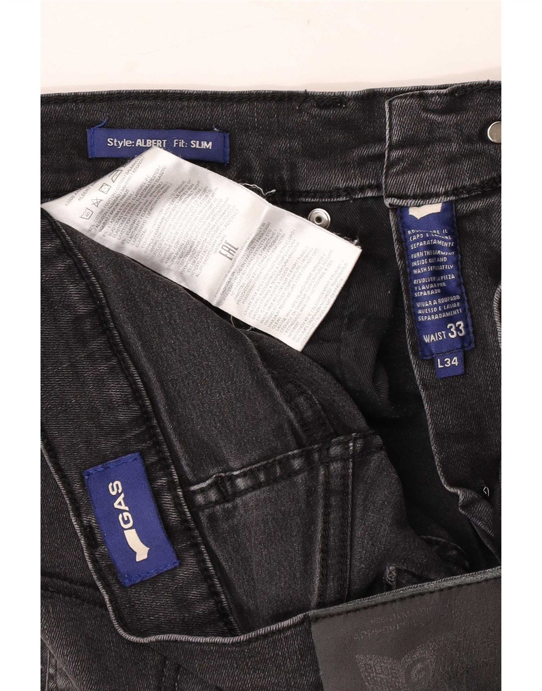 Gas Herren Distressed Slim Jeans W33 L34 Schwarze Baumwolle