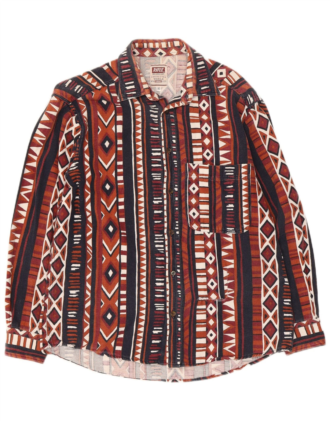 Rifle Mens Shirt Small Brown Striped Cotton