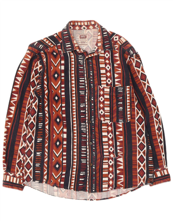 Rifle Mens Shirt Small Brown Striped Cotton