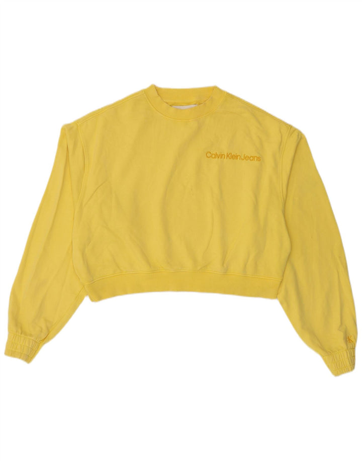 Calvin Klein Jeans Damen Übergroßer Sweatshirt-Pullover UK 16 Large Gelb