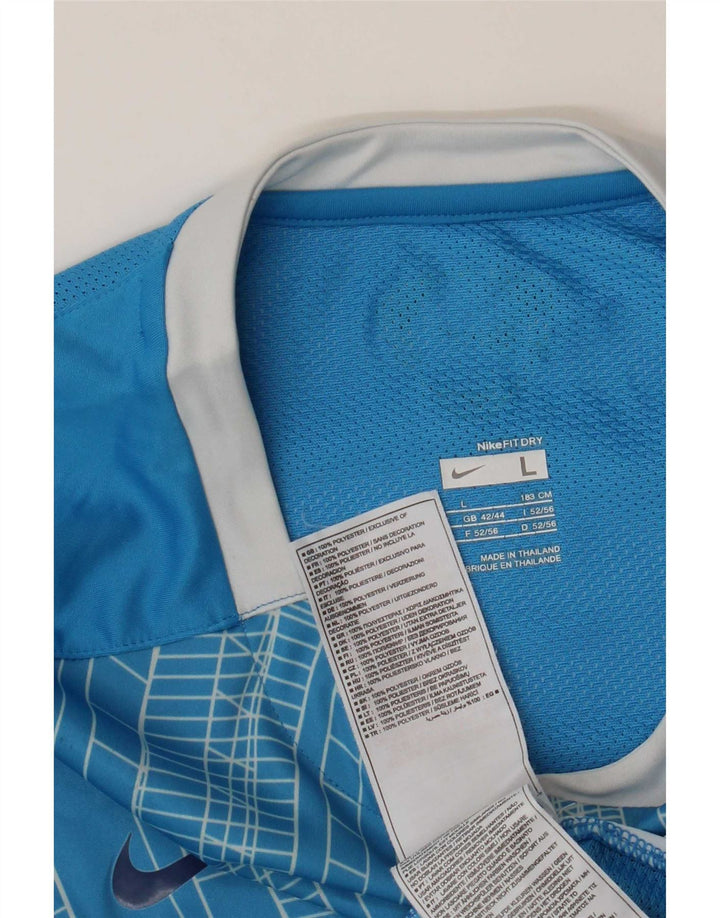 Nike Herren T-Shirt Top UK 42/44 Großes blaues geometrisches Polyester