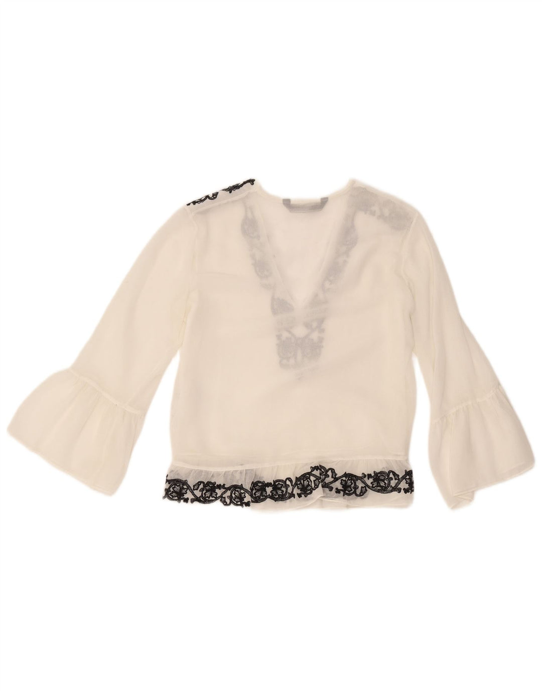 Zara Damen-Langarm-Blusenoberteil, UK-Größe 40, Größe S, weiß, geblümt, Polyester