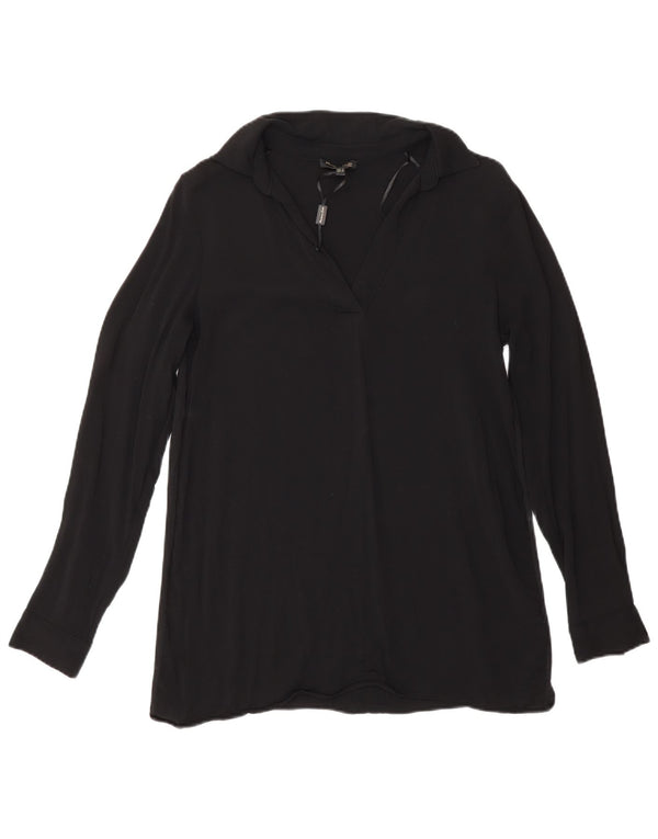 Massimo Dutti Damen Langarm-Blusenoberteil UK 10 Small Schwarze Viskose