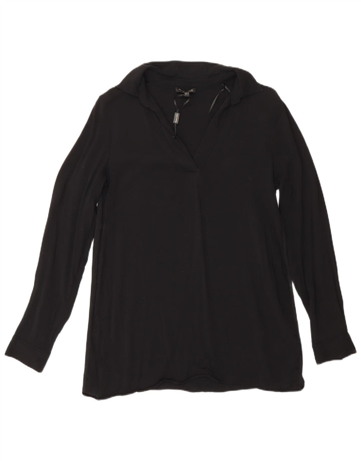 Massimo Dutti Damen Langarm-Blusenoberteil UK 10 Small Schwarze Viskose