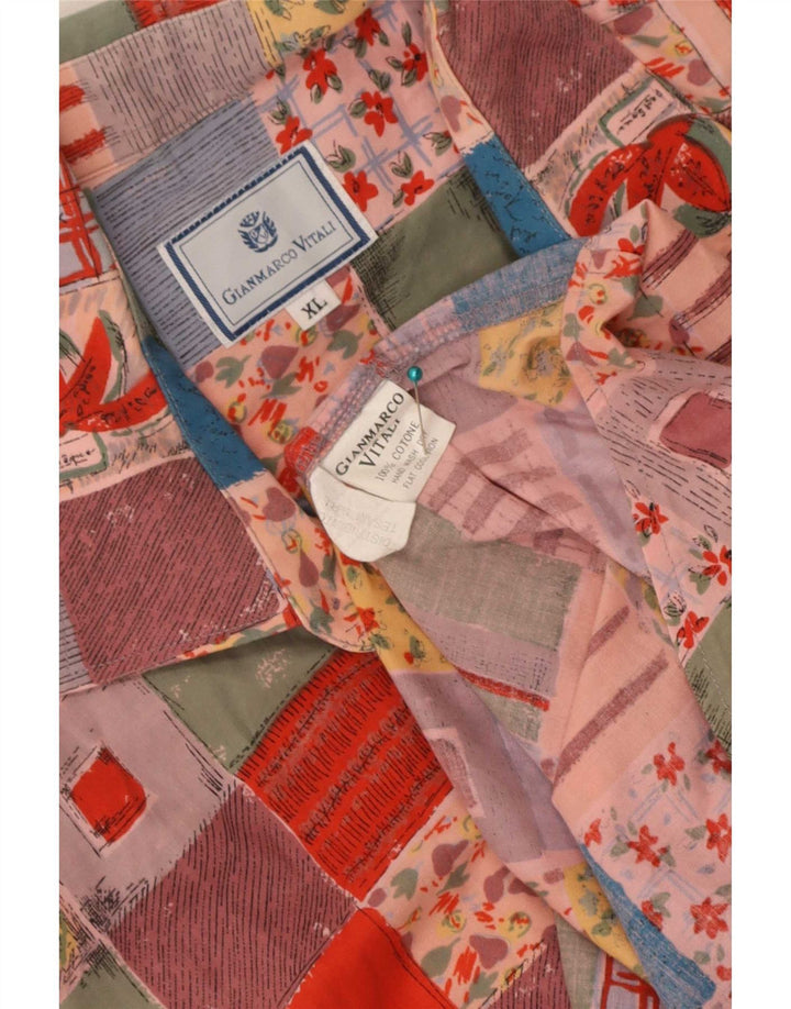 Vintage Herren Kurzarmhemd XL Mehrfarbig Patchwork Baumwolle