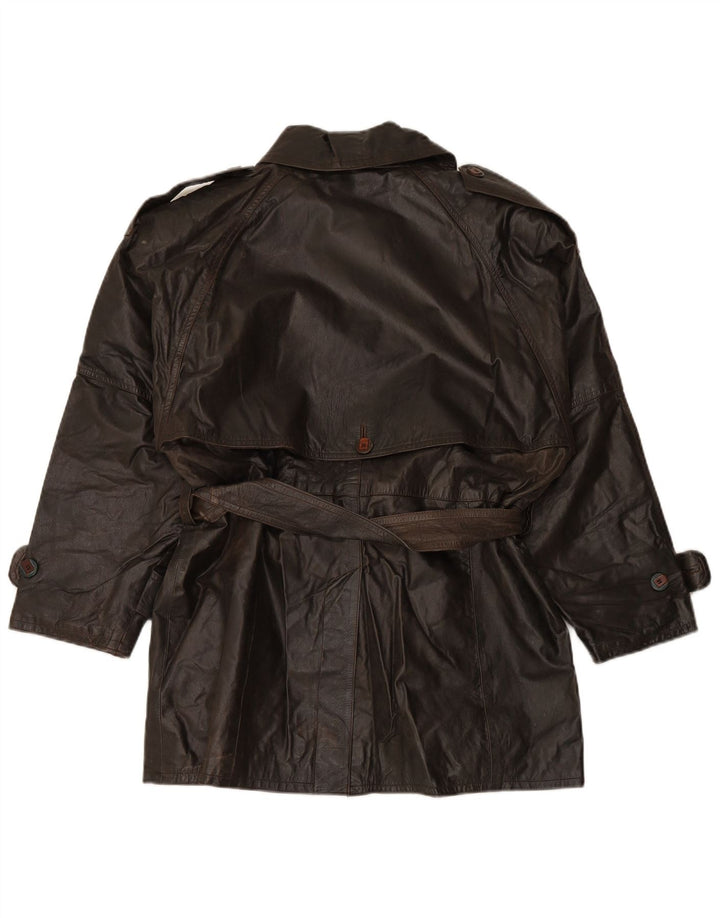 VINTAGE Damen Zweireihiger Ledermantel EU 38 Mittelbraunes Leder