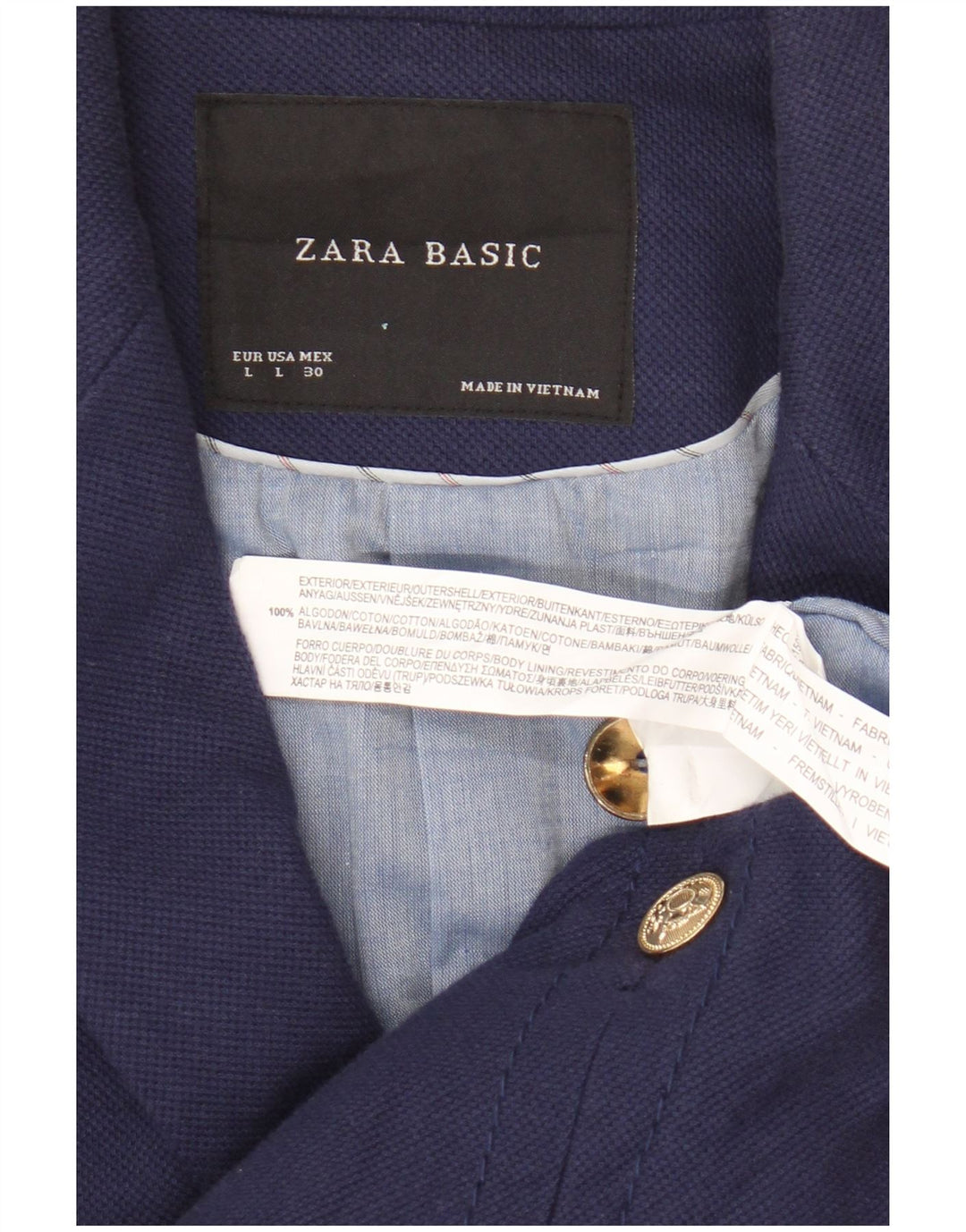 Zara Damen Crop 1-Knopf-Blazerjacke UK 16 Große marineblaue Baumwolle