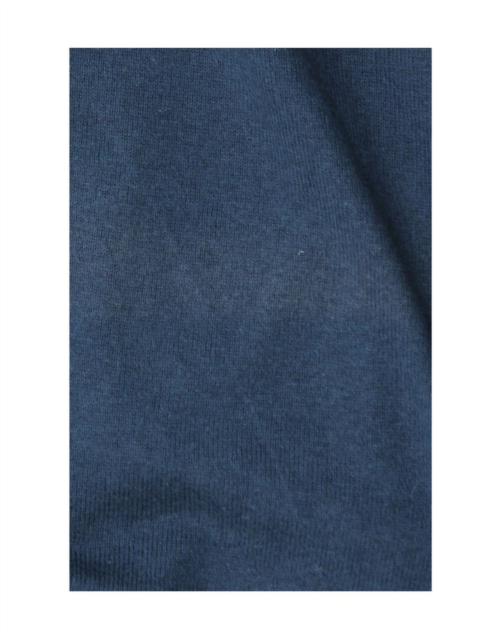 GUESS Mens Graphic V-Neck Jumper Sweater Large Navy Blue Colourblock