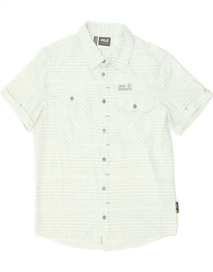 JACK WOLFSKIN Mens Slim Fit Shirt Small Grey Striped Polyamide | Vintage Jack Wolfskin | Thrift | Second-Hand Jack Wolfskin | Used Clothing | Messina Hembry 