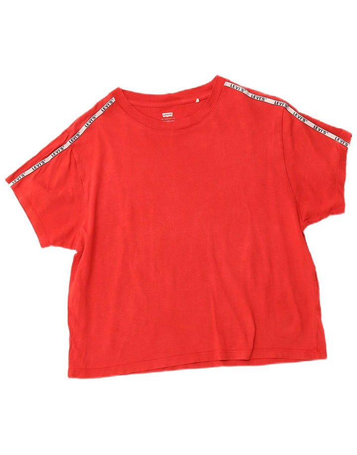 LEVI'S Damen Crop T-Shirt Top UK 12 Mittelroter Farbblock