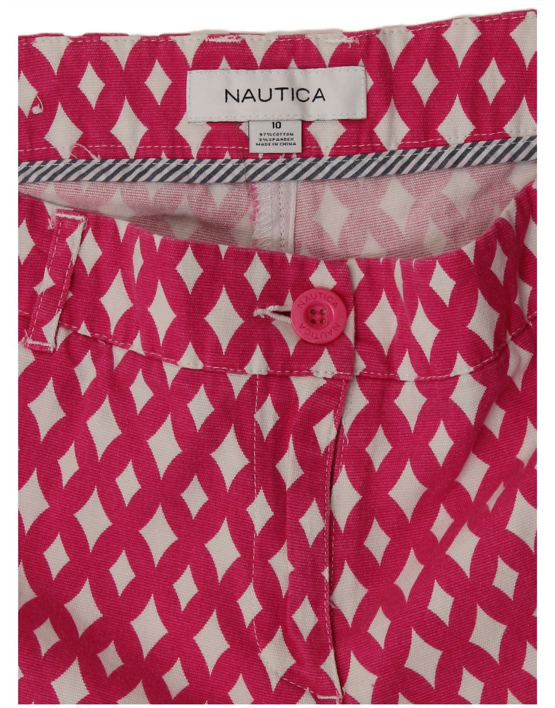 NAUTICA Damen Chino-Shorts US 10 Large W32 Pink Argyle/Diamond Cotton
