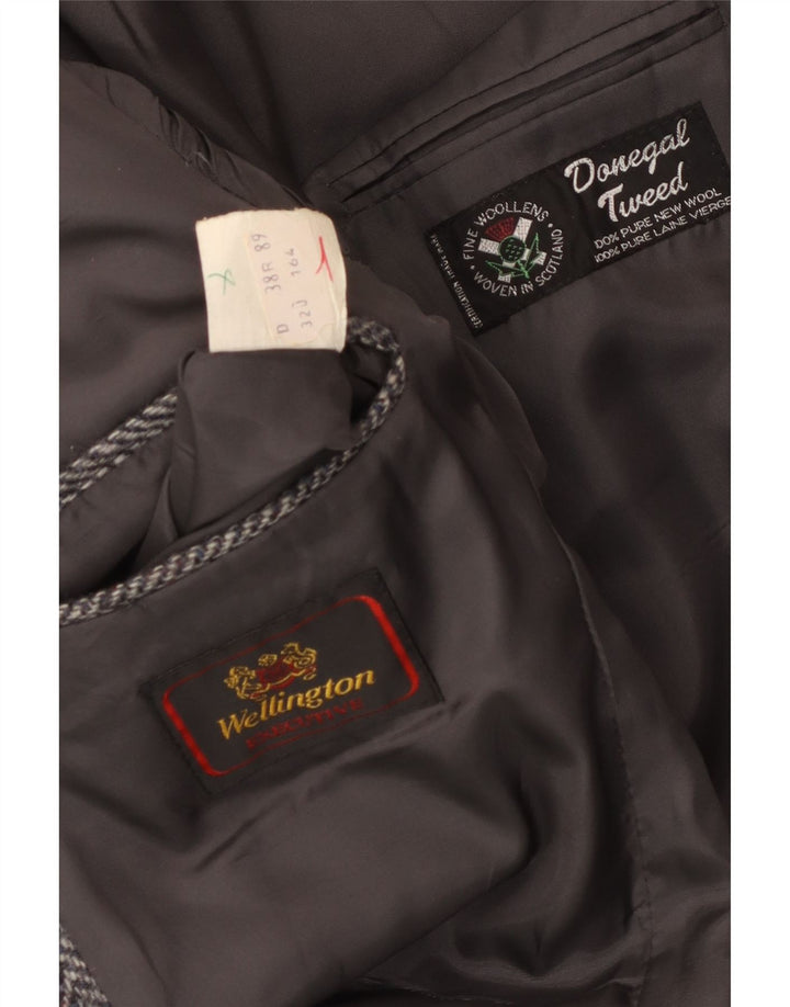 Wellington Herren Donegal Tweed Blazer Jacke UK 38 Mittelgraues Fischgrätenmuster