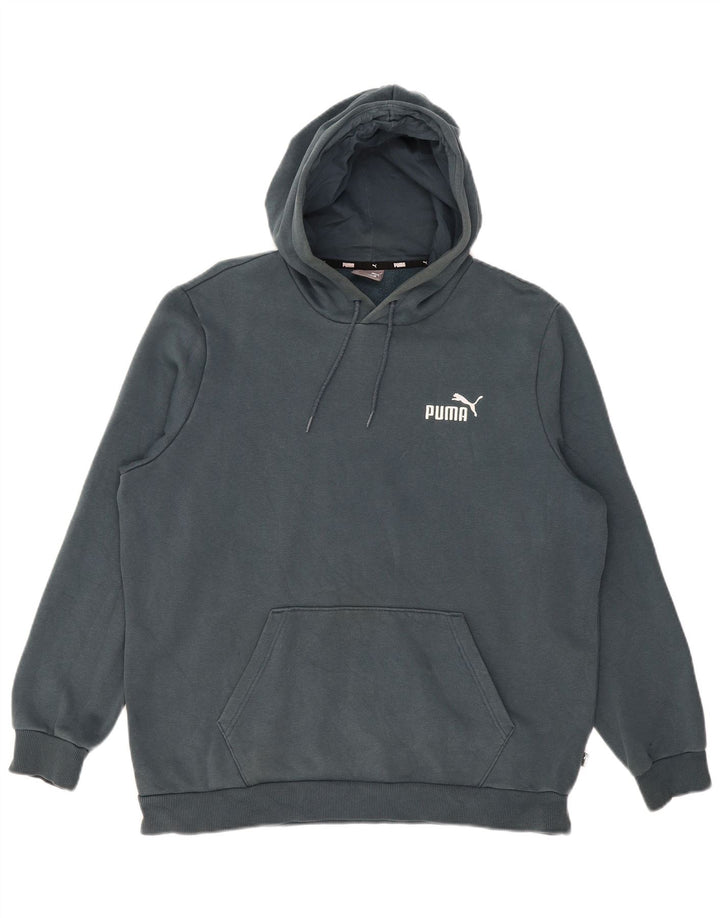 PUMA Mens Hoodie Jumper Large Blue Cotton