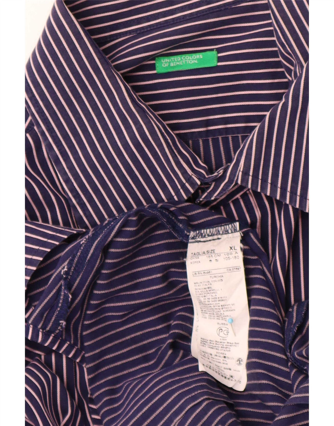 Benetton Herrenhemd XL Marineblaue Nadelstreifen-Baumwolle