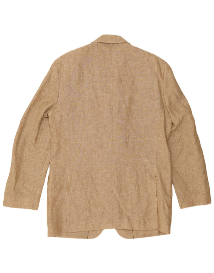 MASSIMO DUTTI Herren-Blazerjacke mit 3 Knöpfen, UK 38, mittelbeiges Leinen