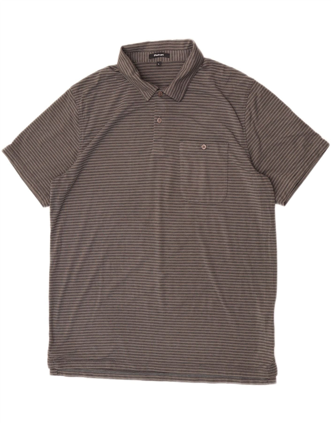 Rohan Herren-Poloshirt, großes graues Nadelstreifen-Polyester