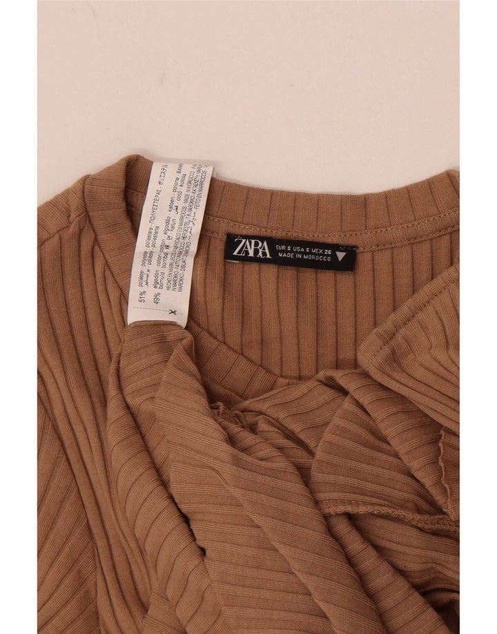 Zara Damen, figurbetontes Kleid, Größe S, Beige, Polyester