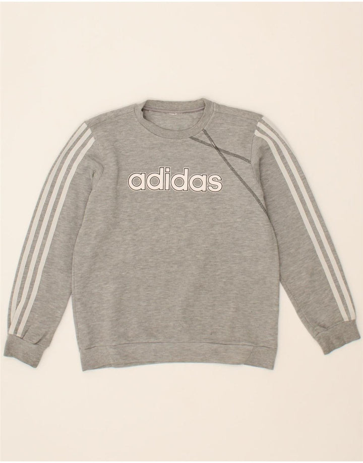 ADIDAS Boys Graphic Sweatshirt Jumper 11-12 Years Grey Cotton Vintage Adidas and Second-Hand Adidas from Messina Hembry 