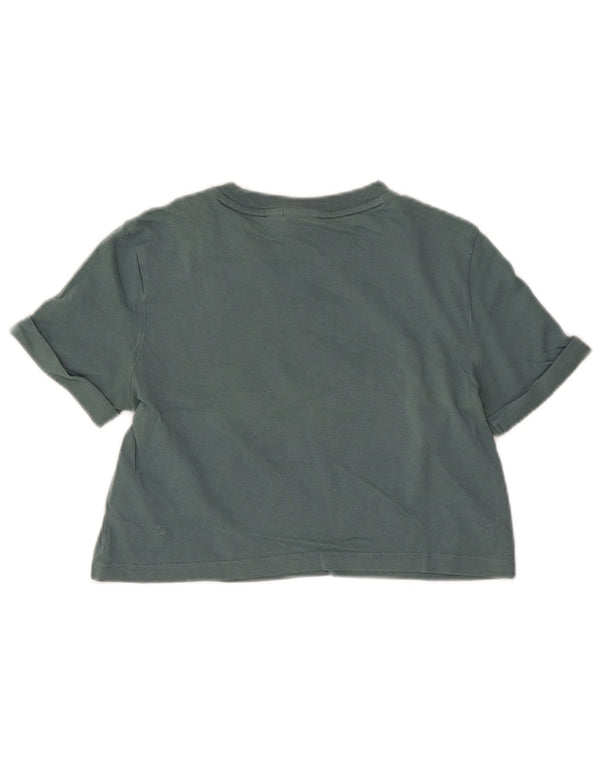 Adidas Damen Crop T-Shirt Top UK 8 Small Grüne Baumwolle
